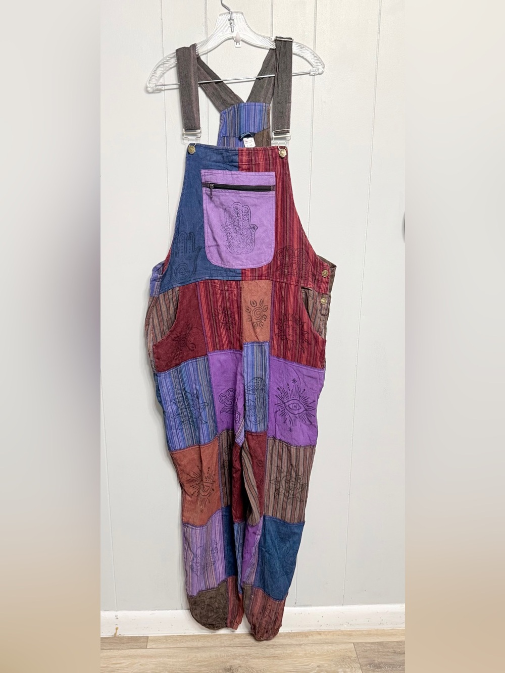 Patchwork Multicolor Cotton Overalls Jumpsuit